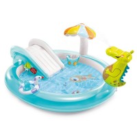 Kids Outdoor Inflatable Gator Kiddie Pool with Slide - 200 x 170 x 84 cm